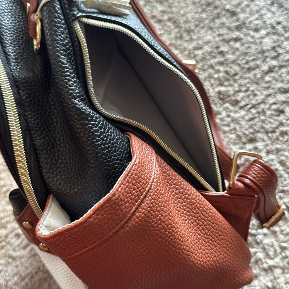 itz-ritzy Herringbone Mini Backpack - Black, White & Brown